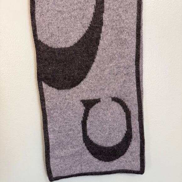 Coach Reversible Logo Signature Scarf 10X60" Gray Wool Cashmere Angora Rectangle - Picture 5 of 6